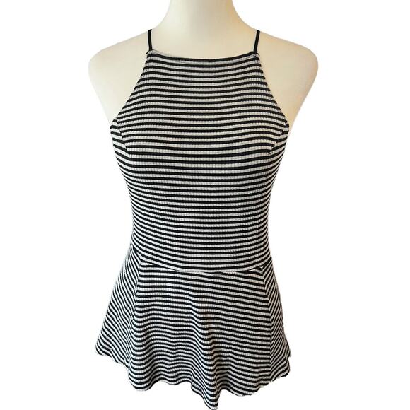Free People Tops - Free People Tabby Cat Fit & Flare Strappy Black/White Striped Peplum Top, Small